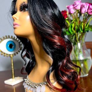 Ombré Black Burgundy Lace Part Wig